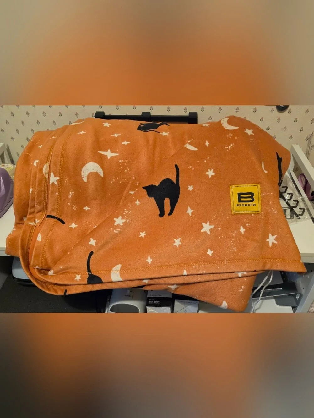 Orange Cat & Moon Halloween Big Blanket Co